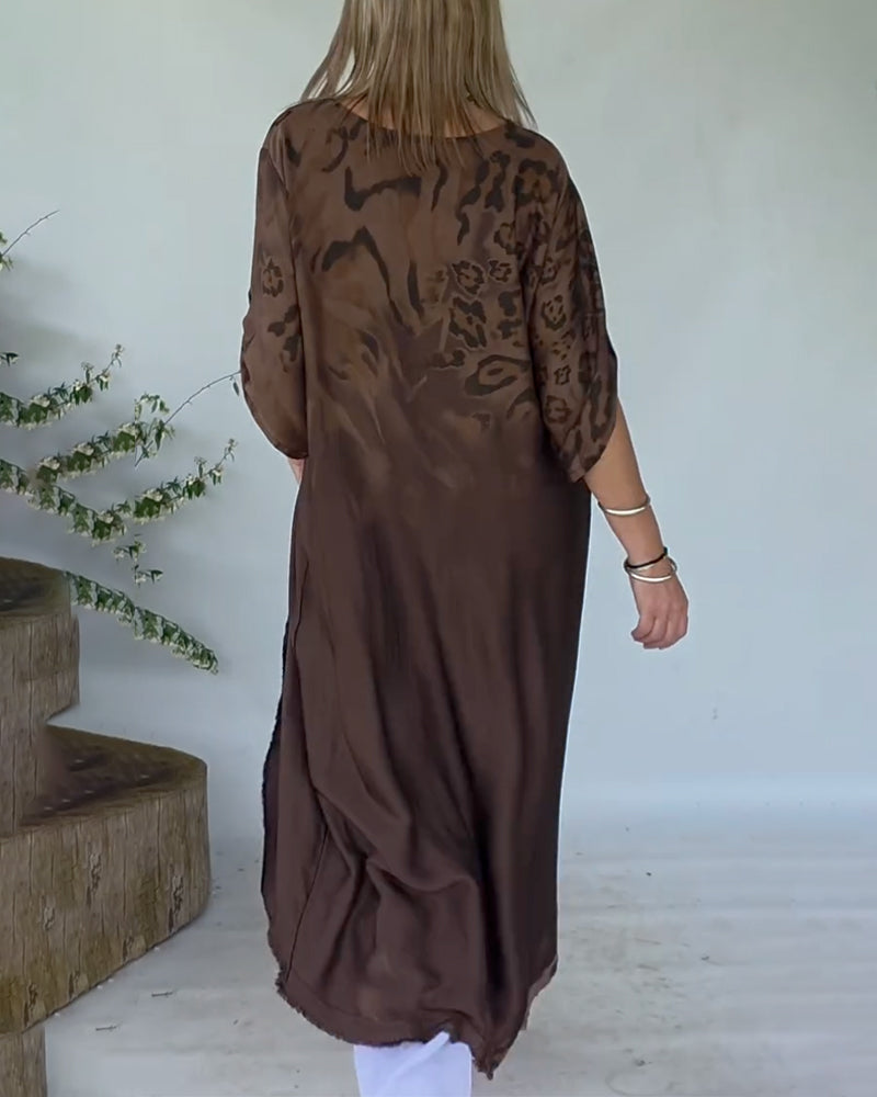 Blus Med Leopardmönster Ombré Lång