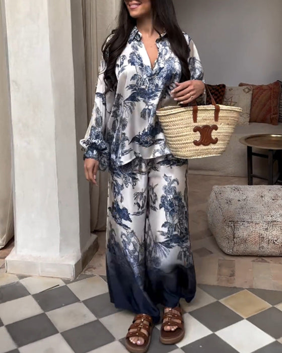 Tvådelad kostym med växtgradienttryck i lyktaärm