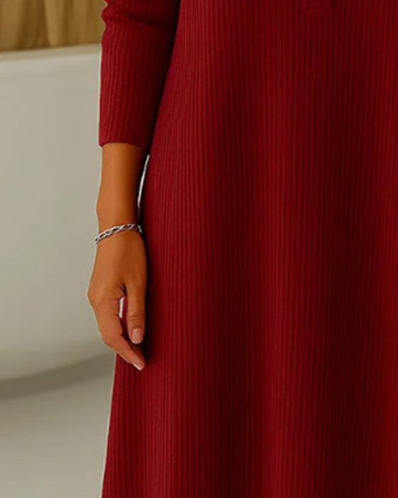Långärmad Lössittande Ribbad Klänning