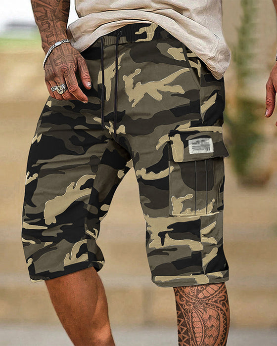 Herr Kamouflage Cargo Shorts Multi-Ficka Justerbar Midja Andningsbart Tyg