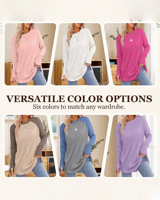 Rundhalsad Raglanfärgad Långärmad Topp