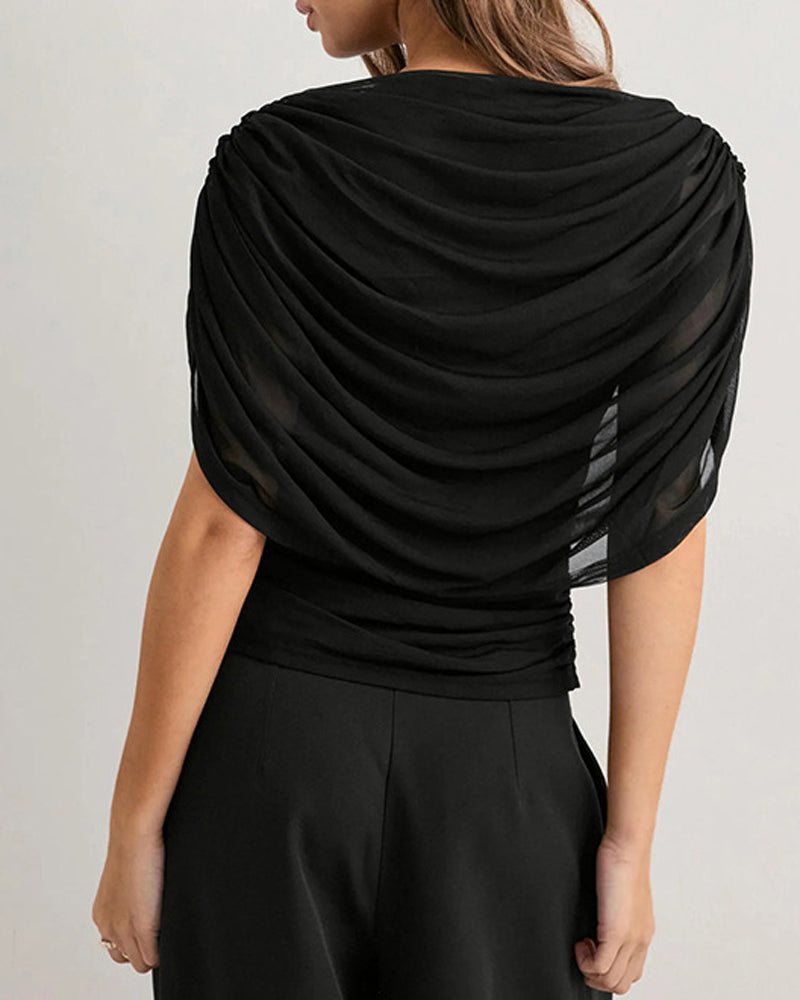 Blouse Mesh Scarf Hals Draped Slim Fit