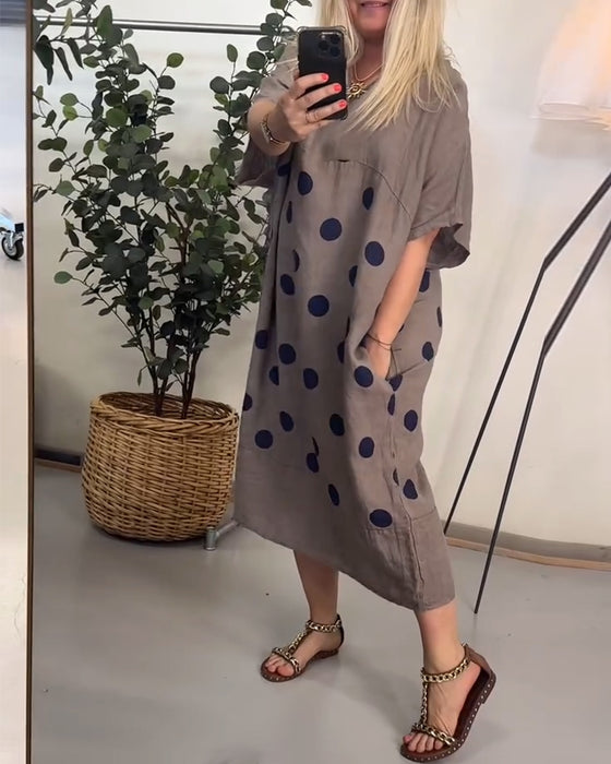 Klänning Löst Avslappnad Polkaprickig Tryck