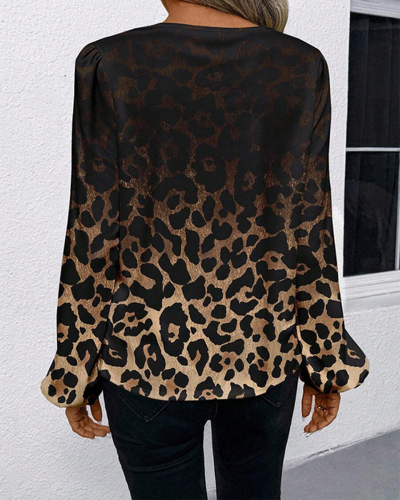 Skjorta Puffärmad Gradient Leopardtryck