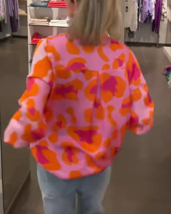 Tryckt V-ringad lanternanärm avslappnad topp