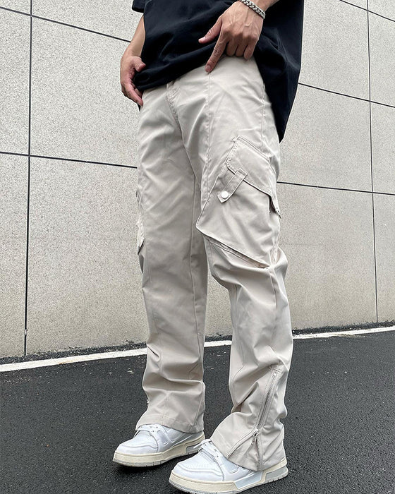 Byxor Solid Färg Dragkedja Ficka Casual Herr