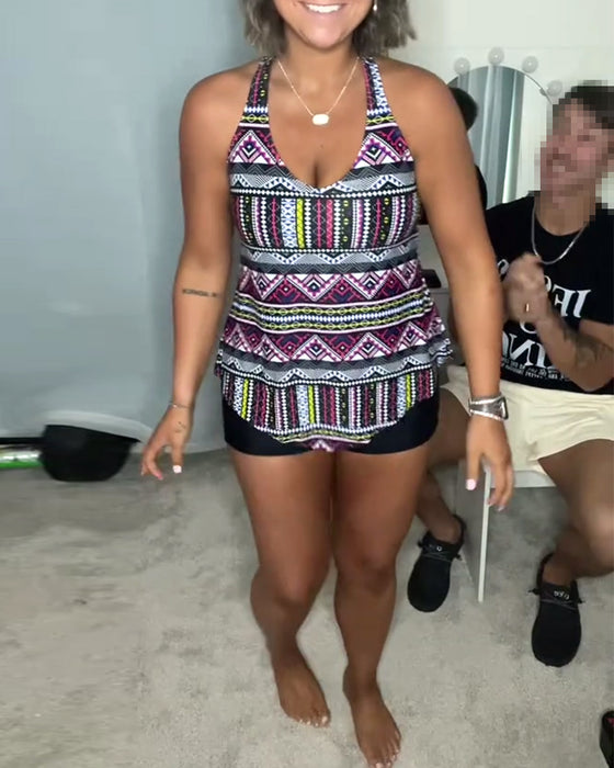 Badklänning Tank Top Tryck Tvådelad