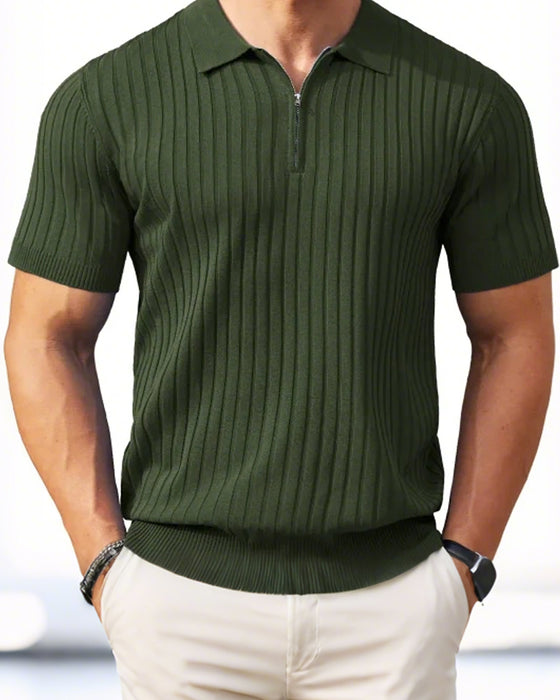Skjortor Herr Dragkedja Kort Ärm Ribbstickad Polo T-Shirts Golf