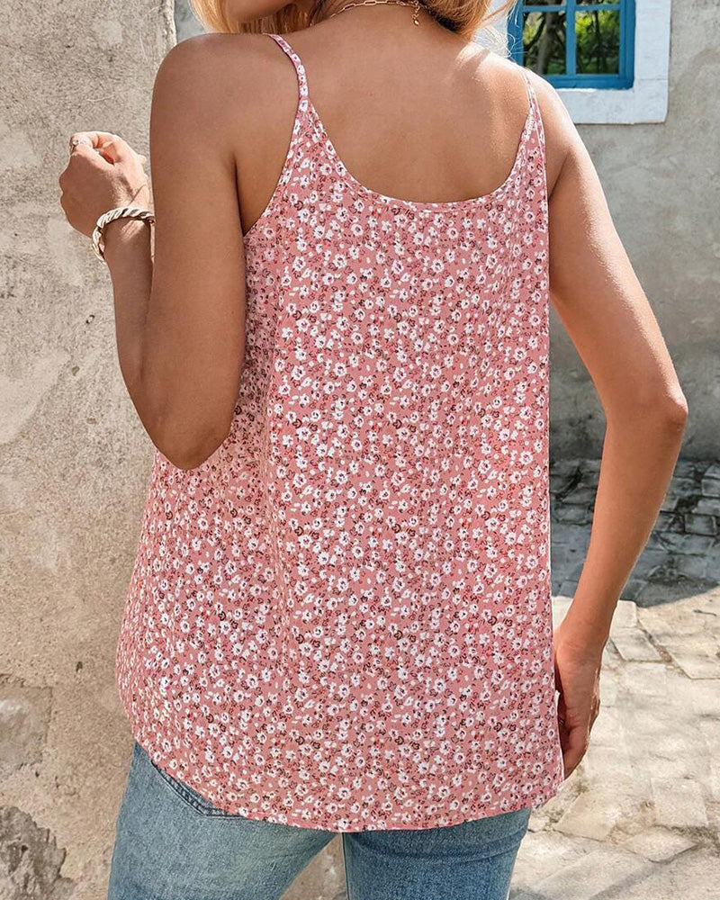 Cami Topp Småblommigt Print Rynkad Spagettiband