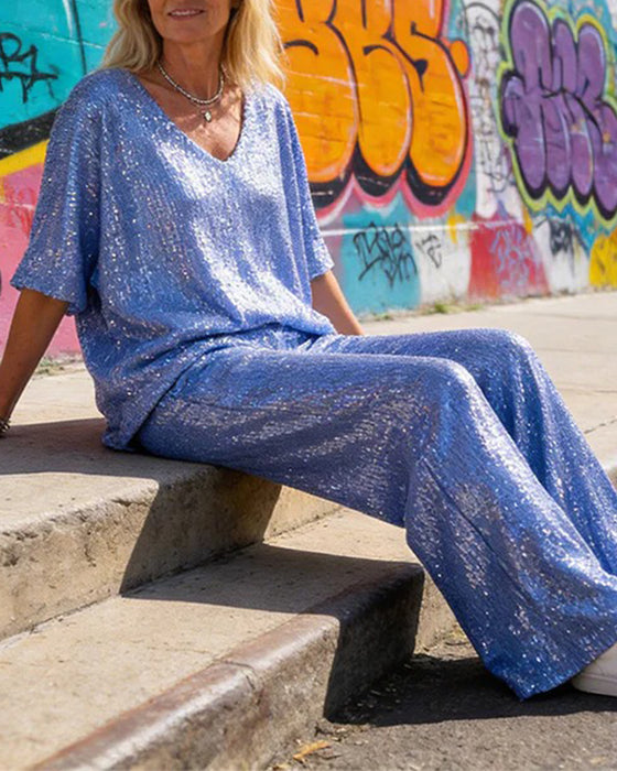 Set V-Hals Paljett Stil