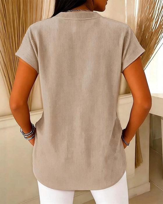 Blus Solid Kort Ärm Dragkedja