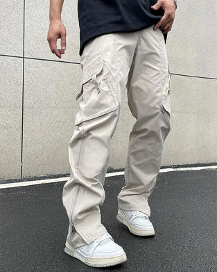 Byxor Solid Färg Dragkedja Ficka Casual Herr