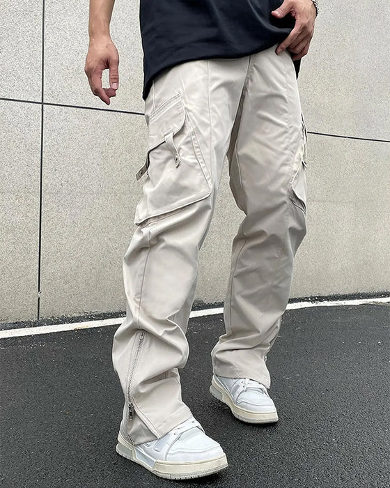 Byxor Solid Färg Dragkedja Ficka Casual Herr