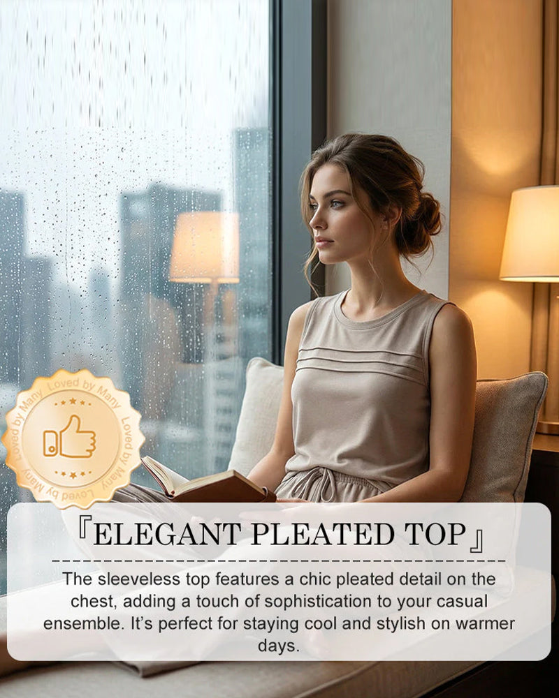 Tvådelad Set Veckad Väst Topp