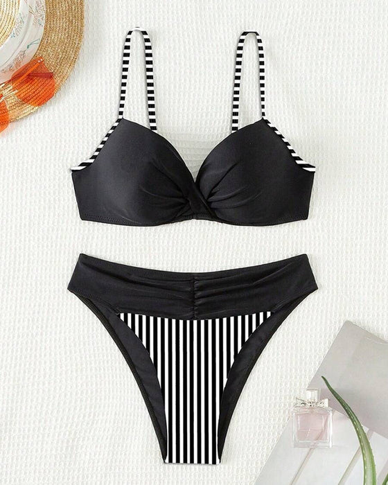 Bikini Sexig Randig Kontrast Triangel
