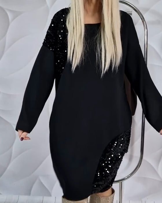 Klänning Rund Halsringning Sequin Lappverk