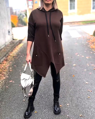 Huva Med Huva Vardaglig Slits Lång Ärm