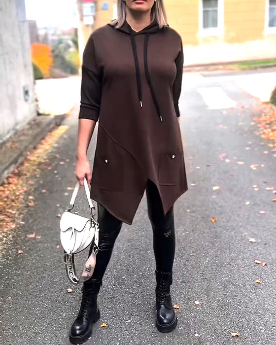 Huva Med Huva Vardaglig Slits Lång Ärm