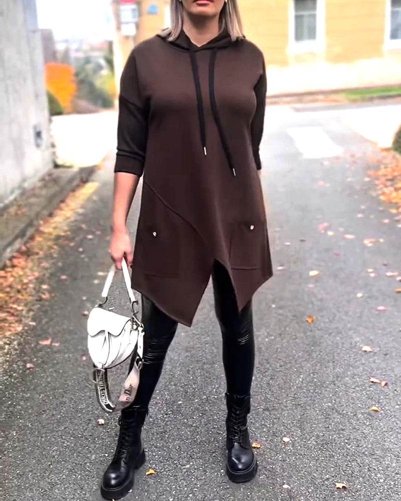 Huva Med Huva Vardaglig Slits Lång Ärm