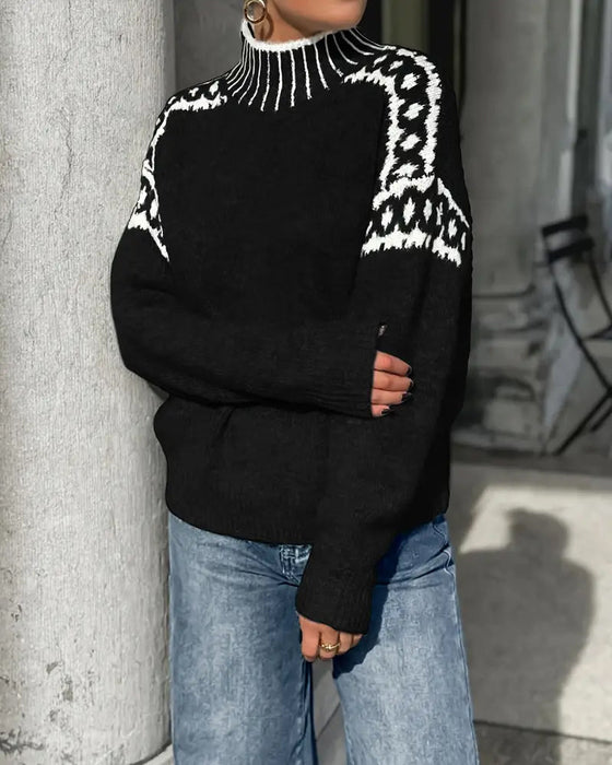 Tröja Hög Hals Mönstrad Kontrast