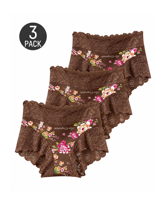 Trosor 3-Pack Hög Midja Blommig Tryck Spets Kant