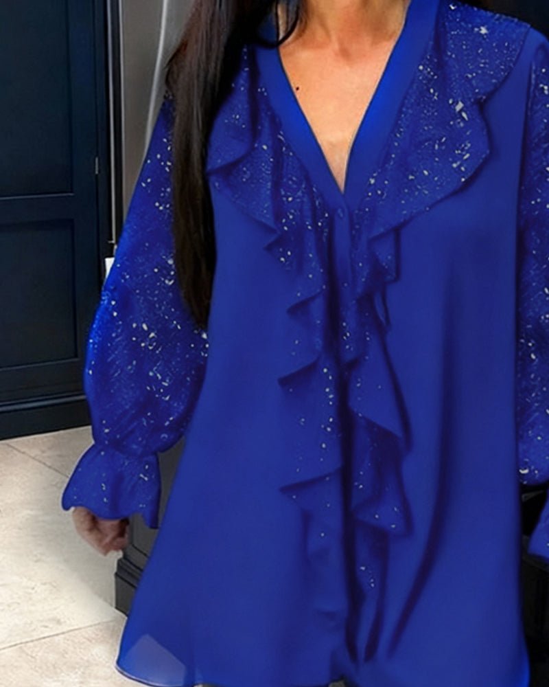 Enfärgade Lössittande Blusar Med Volanger