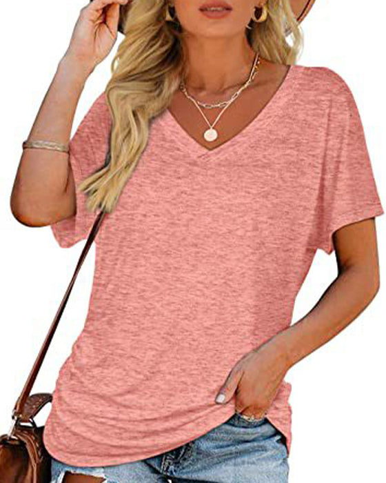 T-Shirt Veckad Enfärgad V-Ringning
