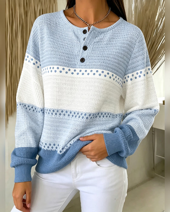 Sweatshirt Färgblock Våffelstickad Henley Pullover