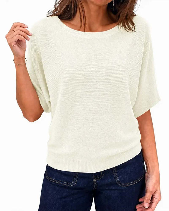 Pullover Rundhalsad Kort Ärm Solid