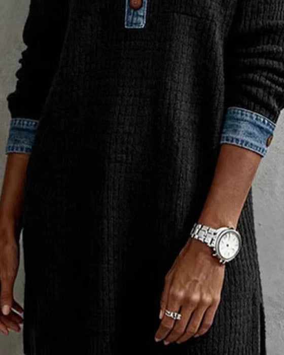 Blus Skjortkrage Denim Panel