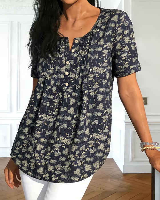Blus Vintage Rynkad Blommig