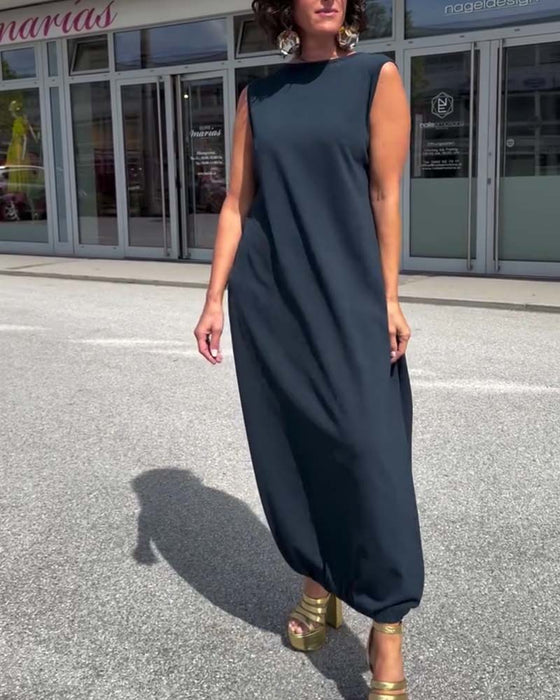 Klänning Mock Neck Ärmlös Lös