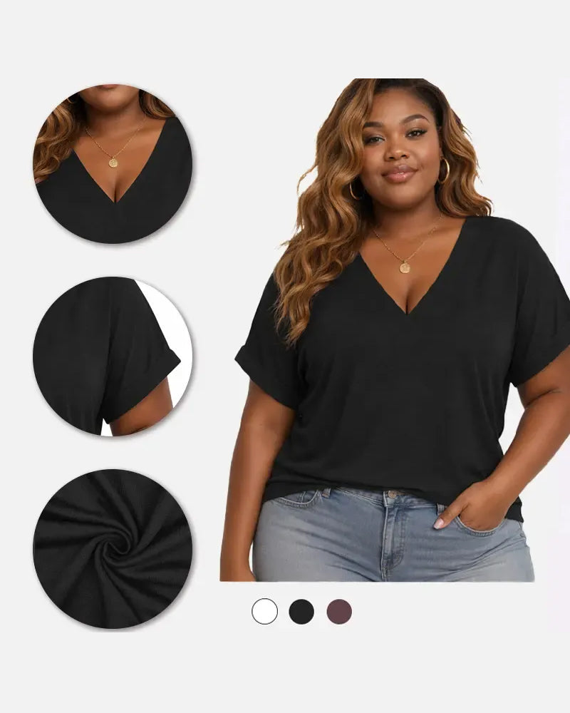 T-Shirt V-Hals Kort Ärm Lös Casual