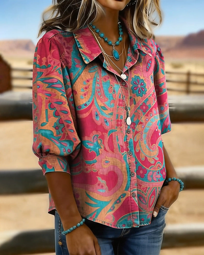 Skjorta Modern Tryckt Kortärmad Lös