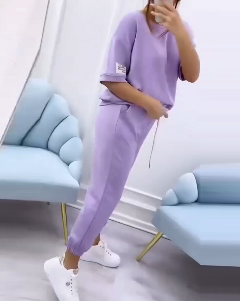 Set Rund Hals Halv Ärm Sweatshirt