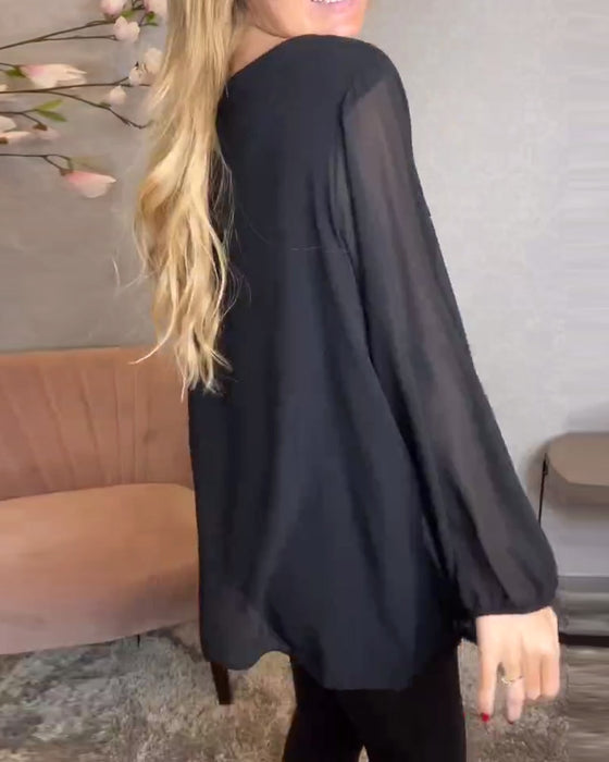 Skjorta Rund Halsad Långärmad Paljett