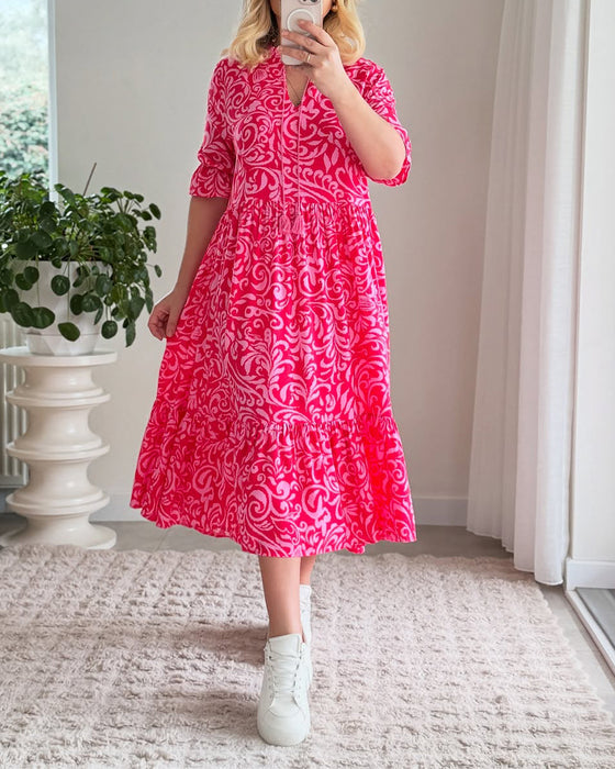 Klänning Blommig Kortärmad Lös