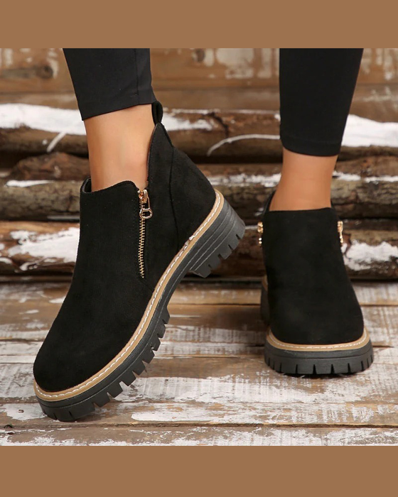 🔥Höst- Och Vintergodisar🔥Damstövlar Med Rund Tå Och Dragkedja I Sidan