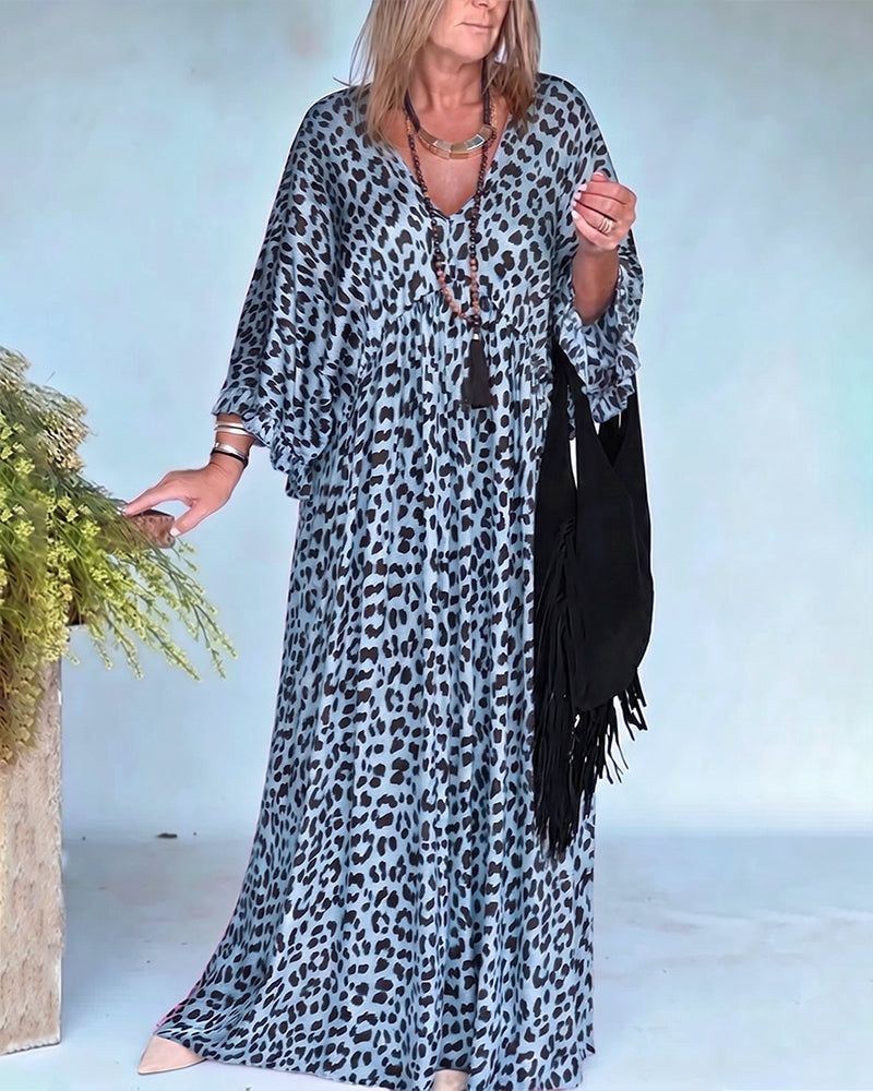 Klänning V-Ringning Leopardprint Loose Fit Casual