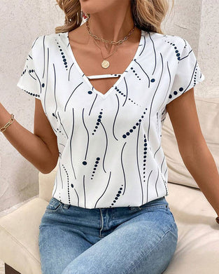 T-Shirt V-ringning Kortärmad Tryckt