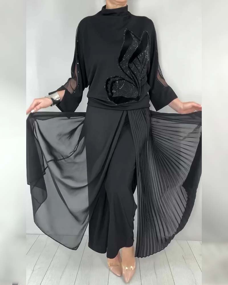 Enfärgad Topp Med Rhinestone Och Polokrage