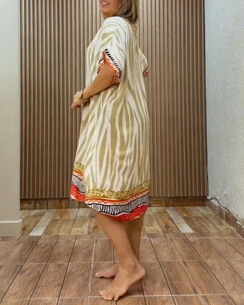 Klänning Bohemisk Zebra Tryck V-Hals Löst