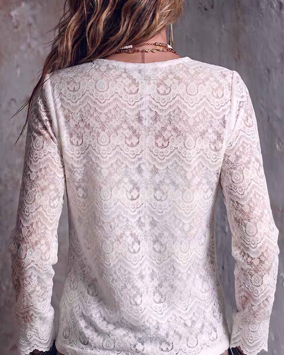 Blus V-Hals Lång Ärm Casual