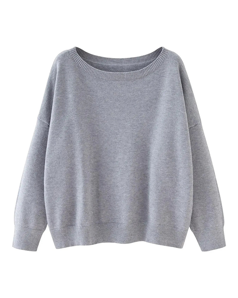 Pullover Rund-Hals Drop-Axel Enfärgad Löst
