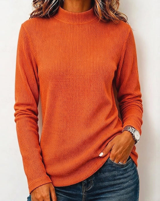 Blus Casual Mock Neck Lång Ärm