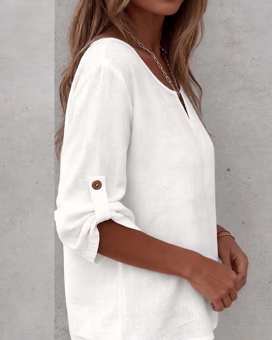Blus Solid Casual Knapp