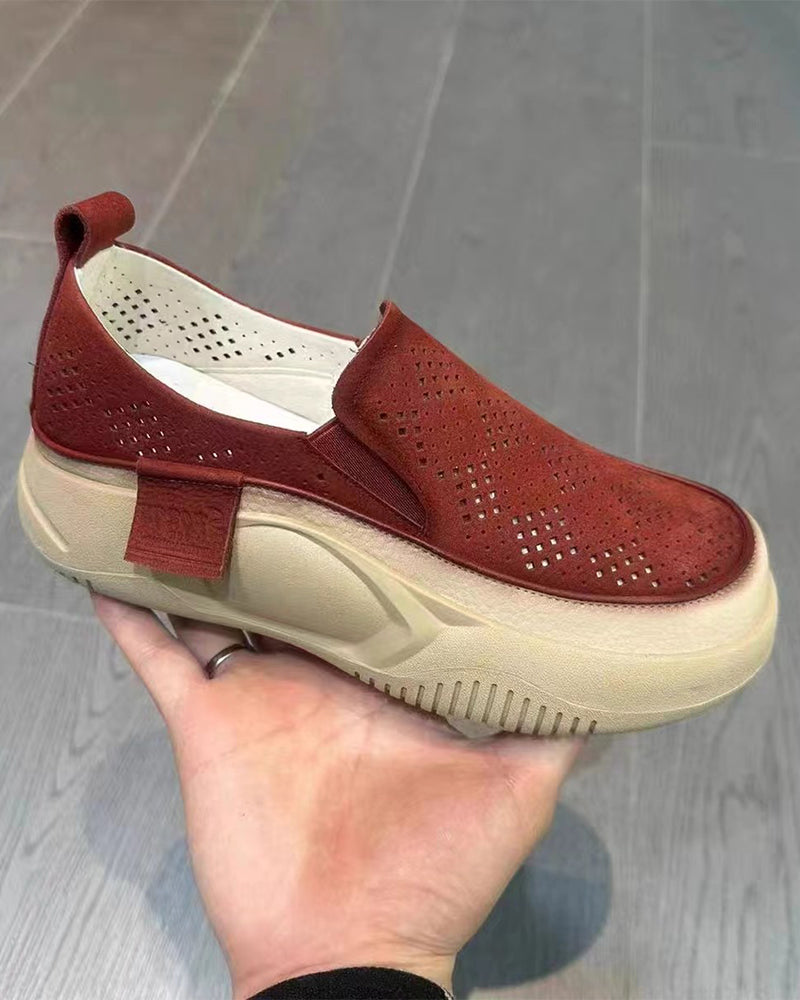 Skor Tjocksulade Dam Urholkade Loafers Rund Tå Hätta