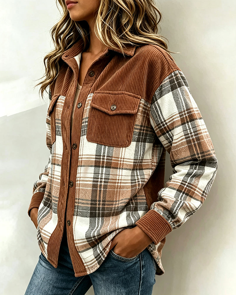 Skjorta Ruta Patchwork Ficka