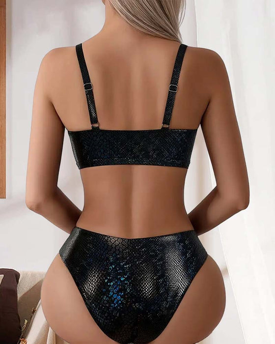 Bikini Ormmönster Bröstknut Höga Midja Triangel