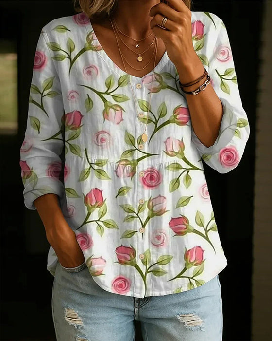 Blus Blommigt Tryck Lös